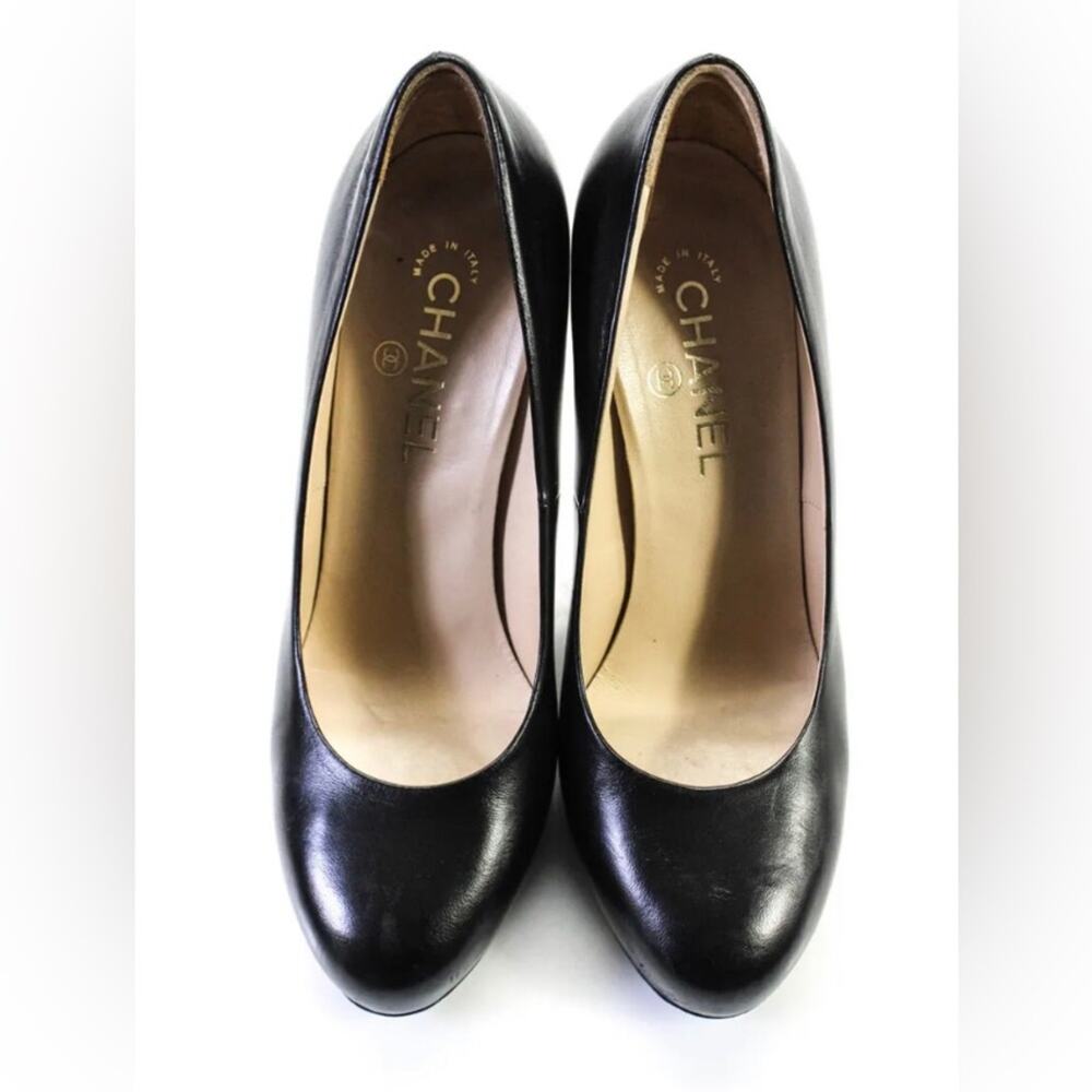 Chanel Slip On Black Stilettos Leather Pumps 40
